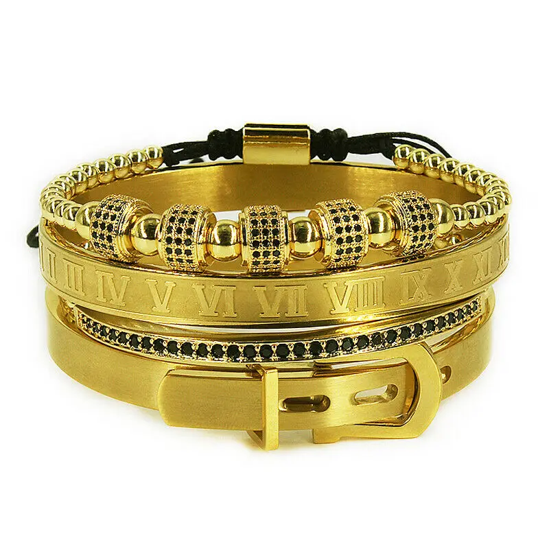 Roman Numeral Mens Bracelets Stainless Steel Hemp Rope Buckle Open