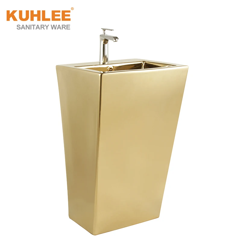 Hand Wash Basin Square Shape Bathroom Ceramic Pedestal Sink Pedestal Basin