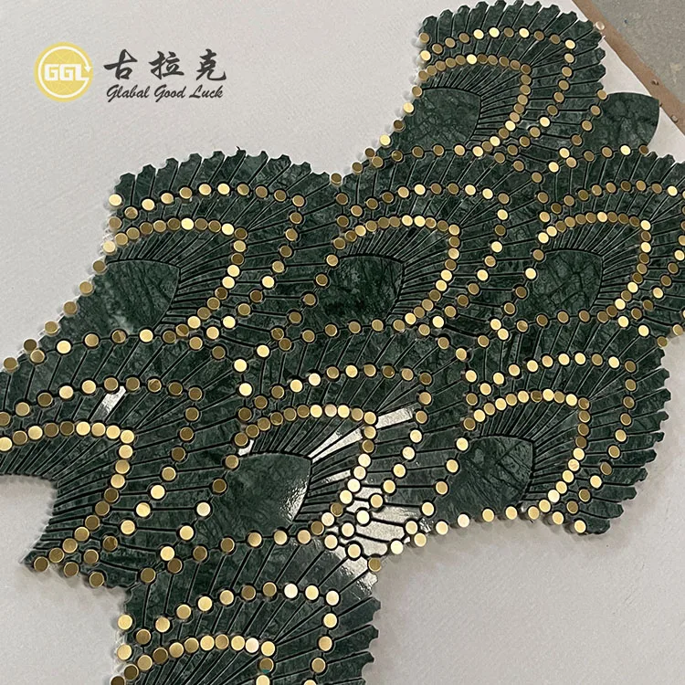 Green Marble Mix Brass Waterjet Cut Mosaic Luxury Decoration Wall Tiles factory