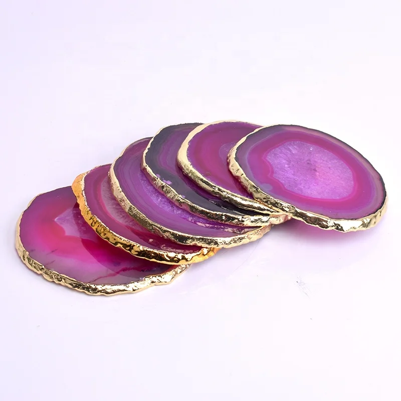 Позолоченные полированные большие маленькие синие красные фиолетовые черные зеленые оптом натуральные подставки камень агат ломтики