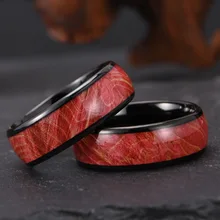 Unique Design Tungsten Steel Ring 8MM Black Electroplated Wood Inlaid Gift