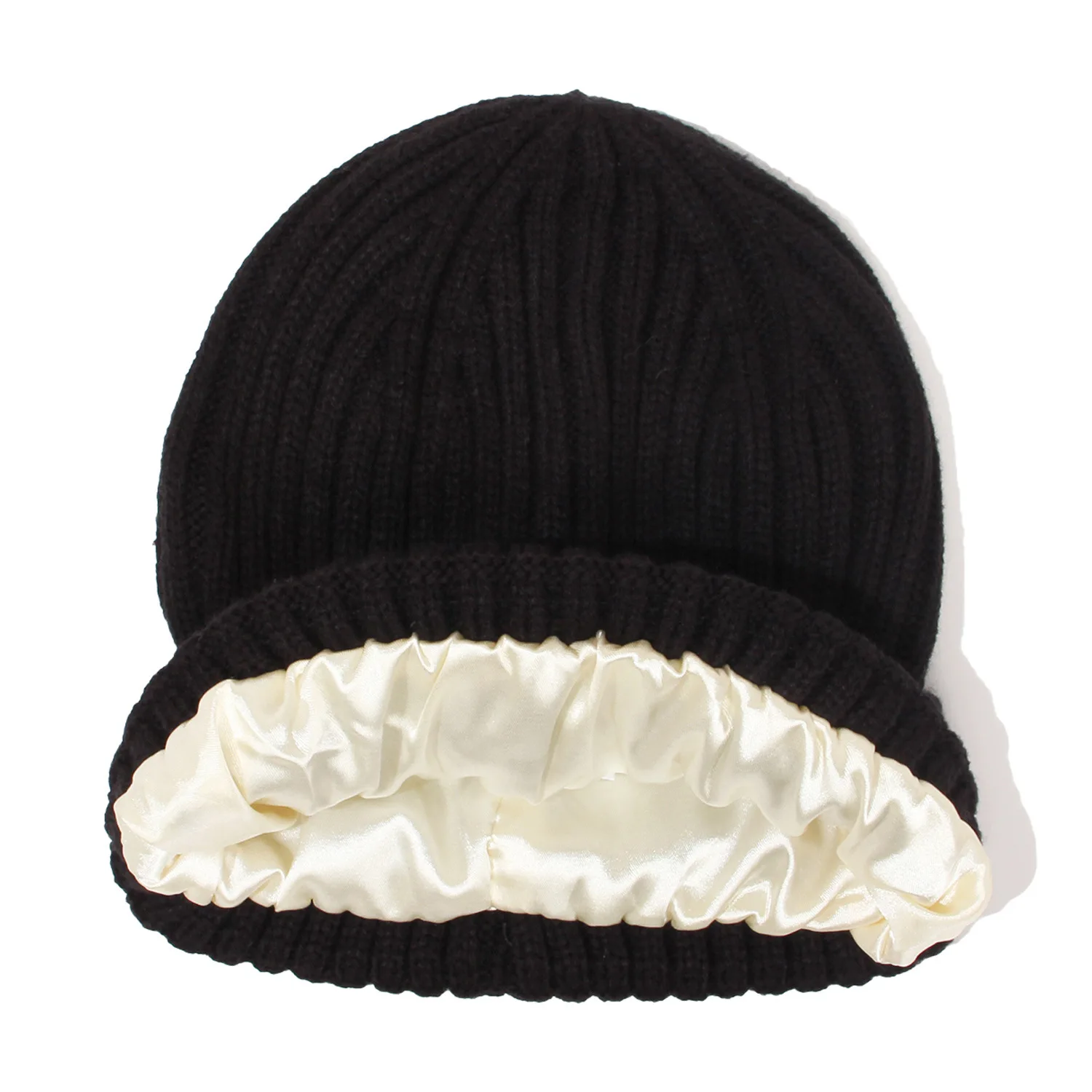 Satin Lined Knit Beanie Hat Women Embroidered Silk Lining Slouchy Cuffed Satin Lined Beanie for Women and Men - Soft and Warm Beanie  main image 4