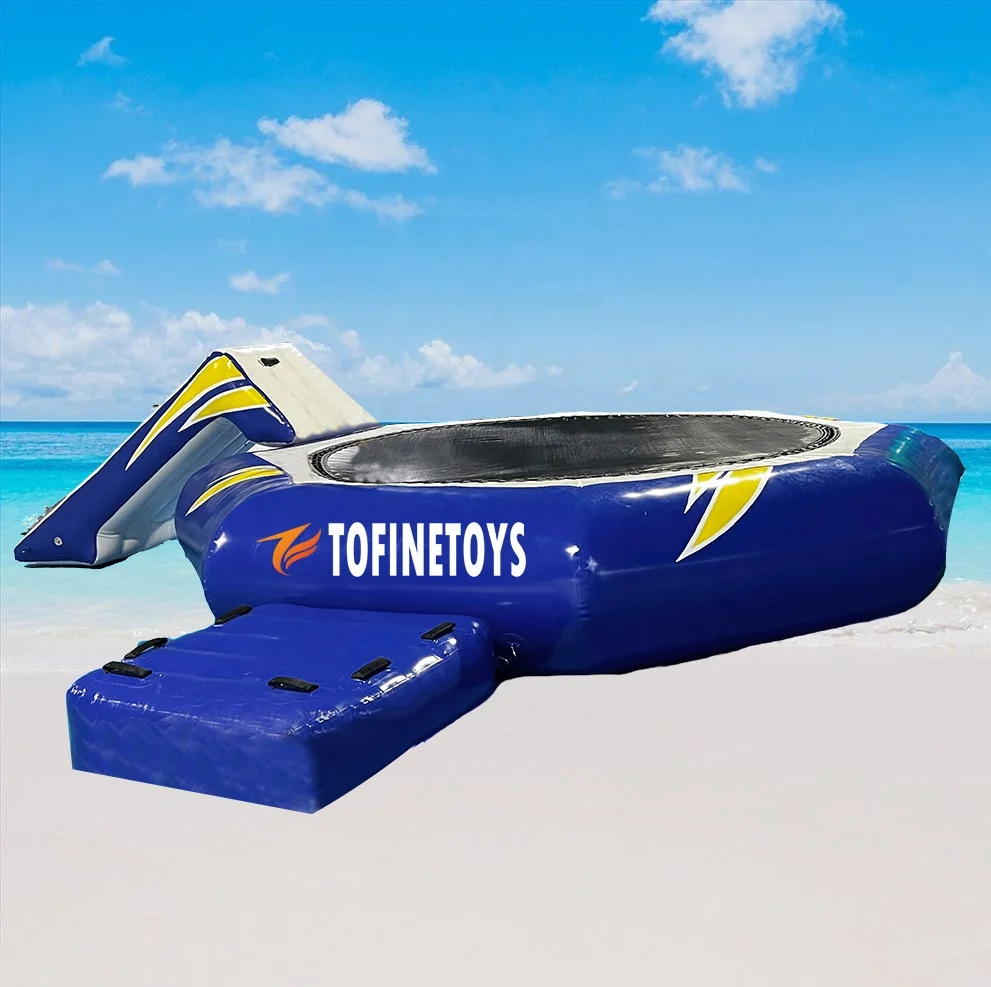 Inflatable Water Floating Island Slide Water Park Slides with Balance Mat and Trampoline