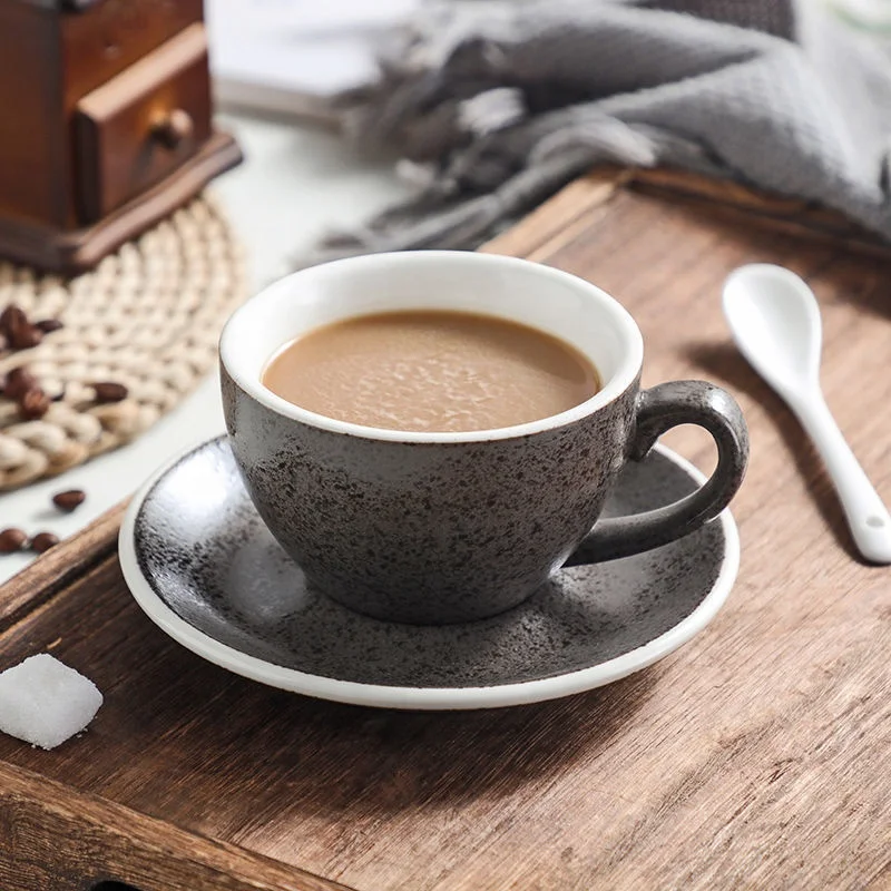 superyes Set di 4 tazze da caffè fatte a mano in ceramica floreale per cappuccino, tè, cacao, latte e acqua bianco opaco smaltato tazza con manico (modello, 340,2 g