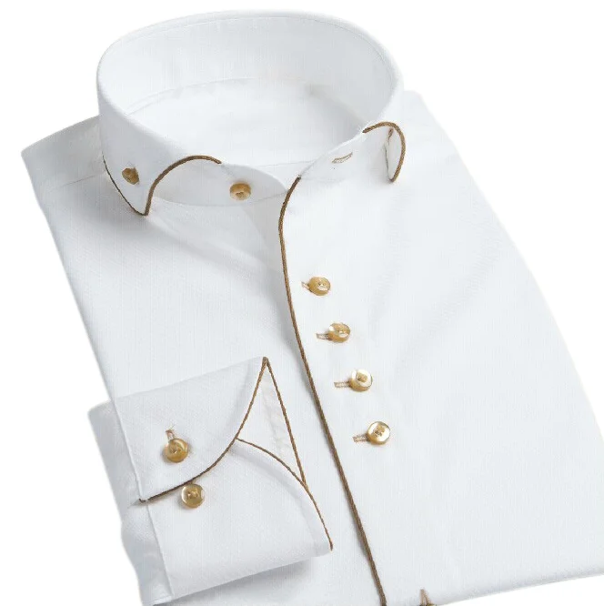 green emerald velvet dress Mens DS3111C Elegant White Gold/Black Design Long Sleeve Banded No Collar Shirt 2XL 18.5-34/35