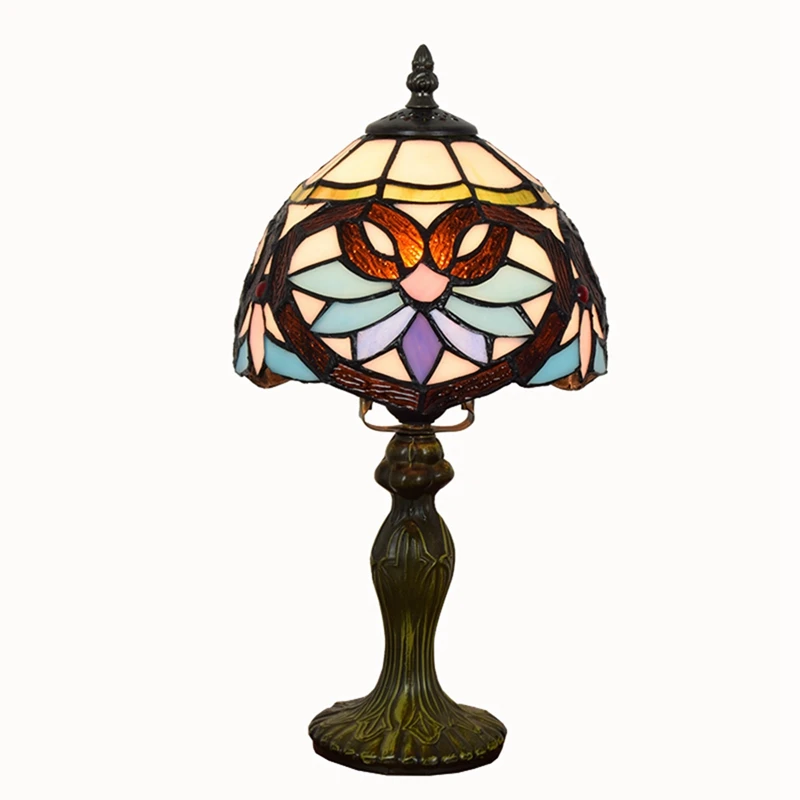8-Inch Rose Bedside Lamps Art Decorated Glass Coffee Shop Small Study Deep Shade Stained Lampshade Tiffany Lamp