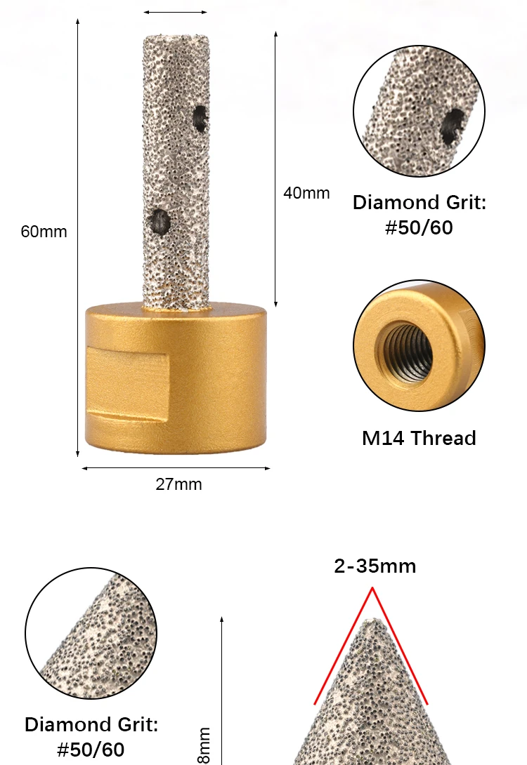 Masonry Bevelling Enlarging Polishing Router Bit Vacuum Brazed Diamonds Chamfer Milling Bit details