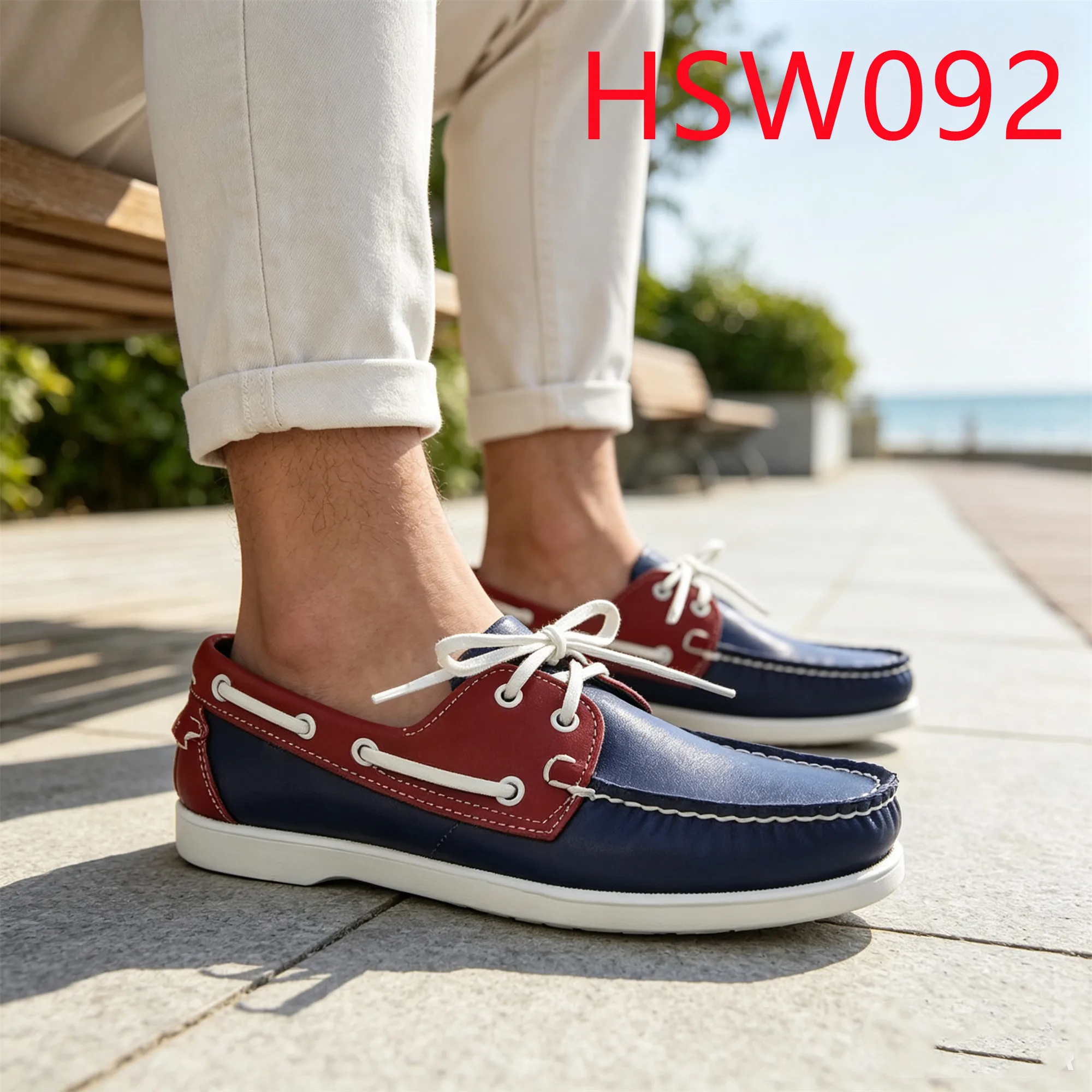 HY,Commuter Fashion Lace up Style Patchwork Colors Leather Boat Shoes Eur 27-47 Relieving Foot Pressure Penny Shoes HSW092