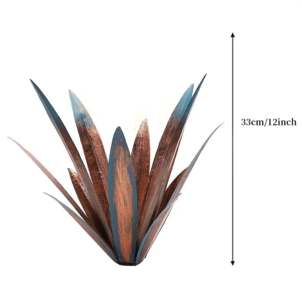 Samnuerly 65 Cm Grand Sculpture Rustique De Tequila 9 Feuilles Ornements De Pelouse Jardin En Métal De Plante D'Agave Pour Décoration Maison Cour Porche Pelouse Patio (Silver