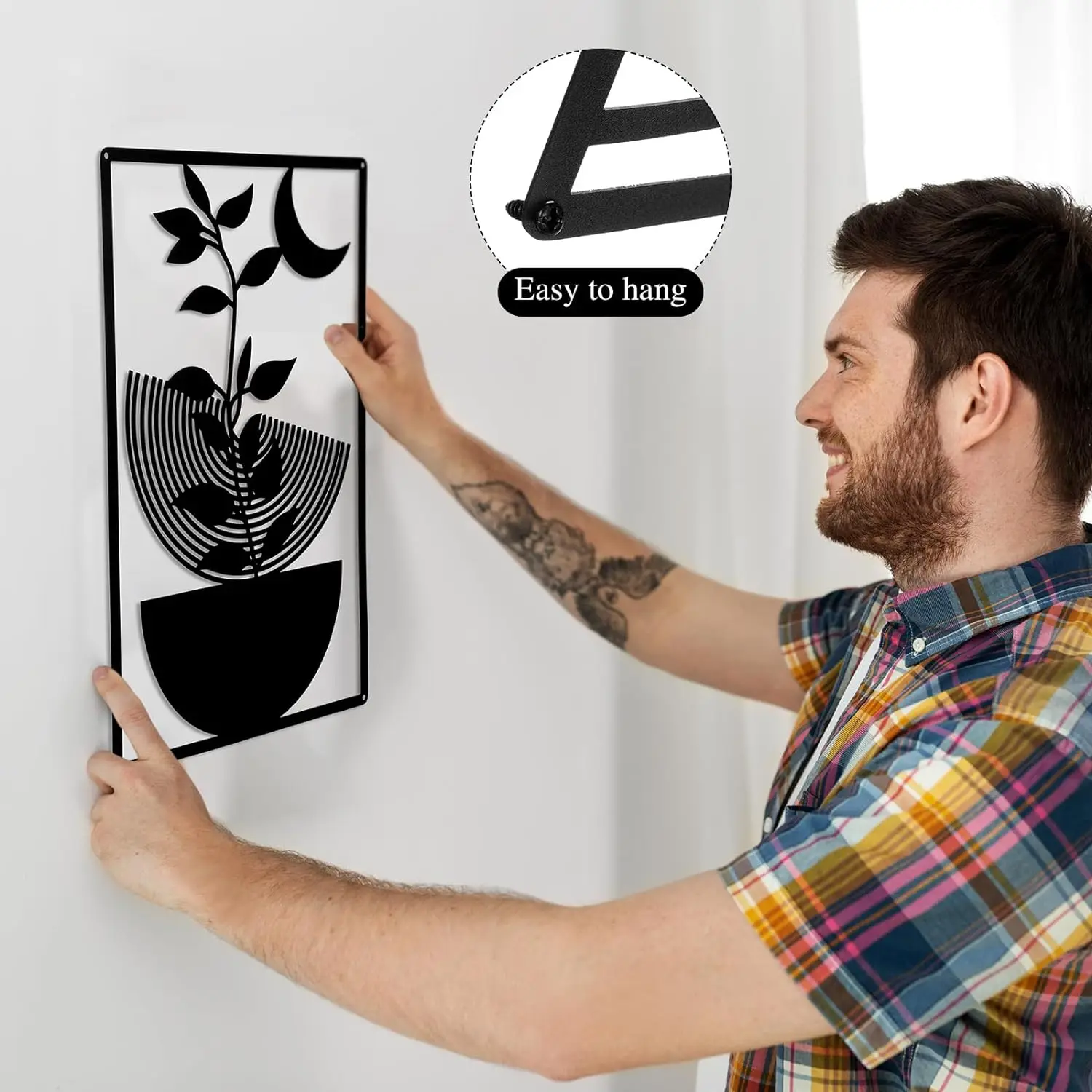 3d Black Metal Wall Art Nature Elegant Line Art Decor For Indoor And Outdoor Unique Wall Hanging