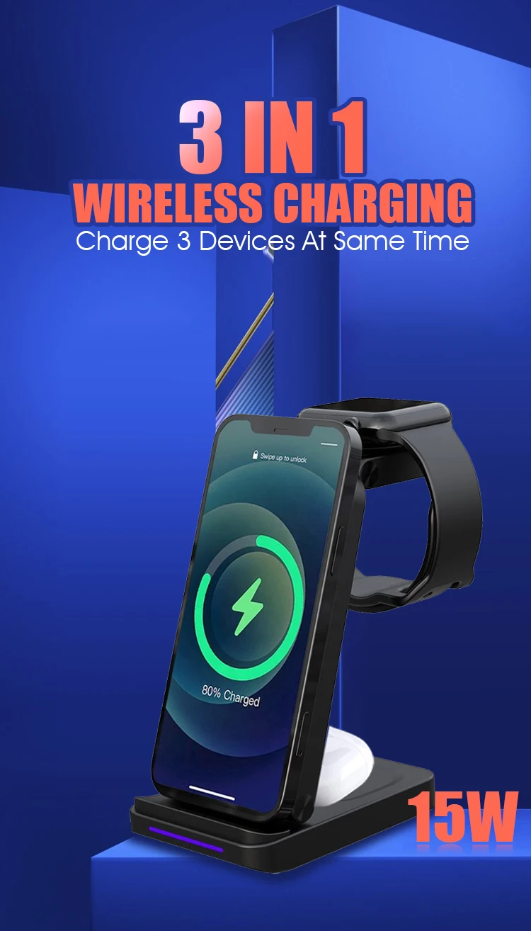 Mobile Phones Holder 2023 Wholesale Wireless Charger 3 In 1 Qi Foldable Stand 15w Fast Wireless 9559