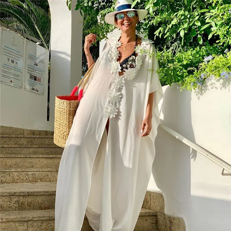 Honeymoon Dress Beach Cover up Dress Lace Beach Tunic Pareos Swimwear Women  Bikini Cover up Chiffon Swimsuit Cover up