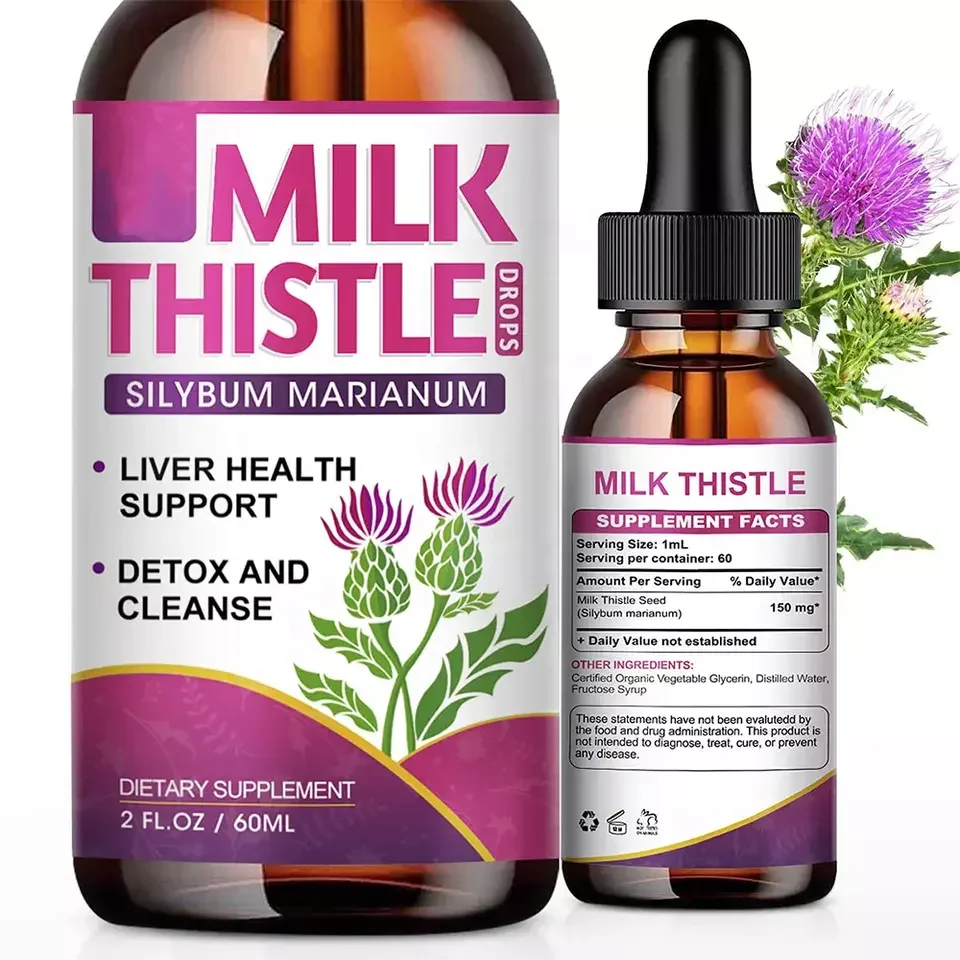 OEM Organic Milk Thistle Liquid Milk Thistle Extract Drops Liver Support Supplement for Liver Cleanse Detox & Repair 60ML