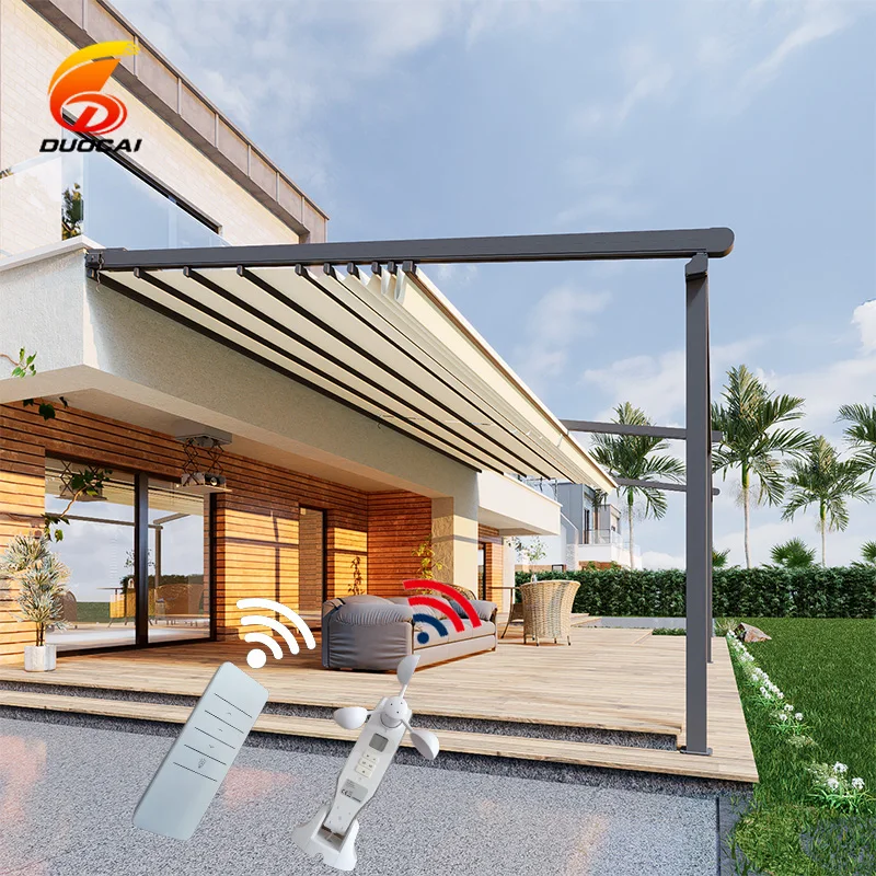 Automatic Wind Sun Rain Sensor Retractable Awning Pergola Outdoor Terrace Sliding Shades Retractable Roof