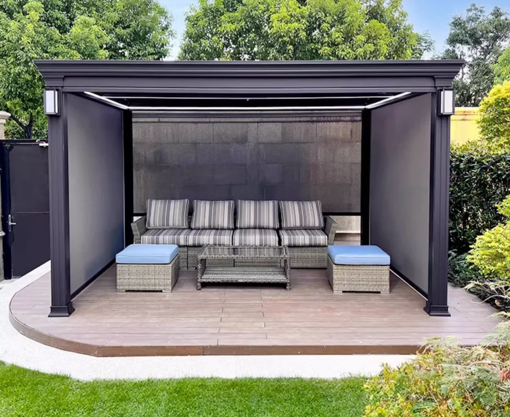 Modern Design Pergola Waterproof Aluminium Frame Electric Features Durable Steel Stainless Garden Decorative Terrace Metal Cover
