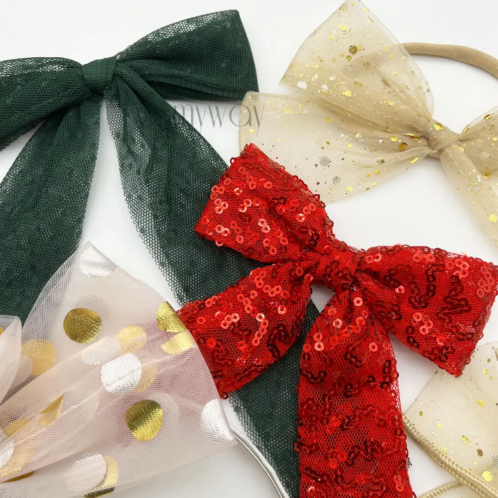 gold polka dots tulle hair bow headband read sequin green for christmas