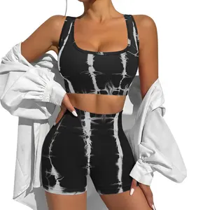 Tie Dye Seamless Fitness Yoga Set Women's Breathable Outerwear  Sweat Wicking Bra and Shorts for Sports Running