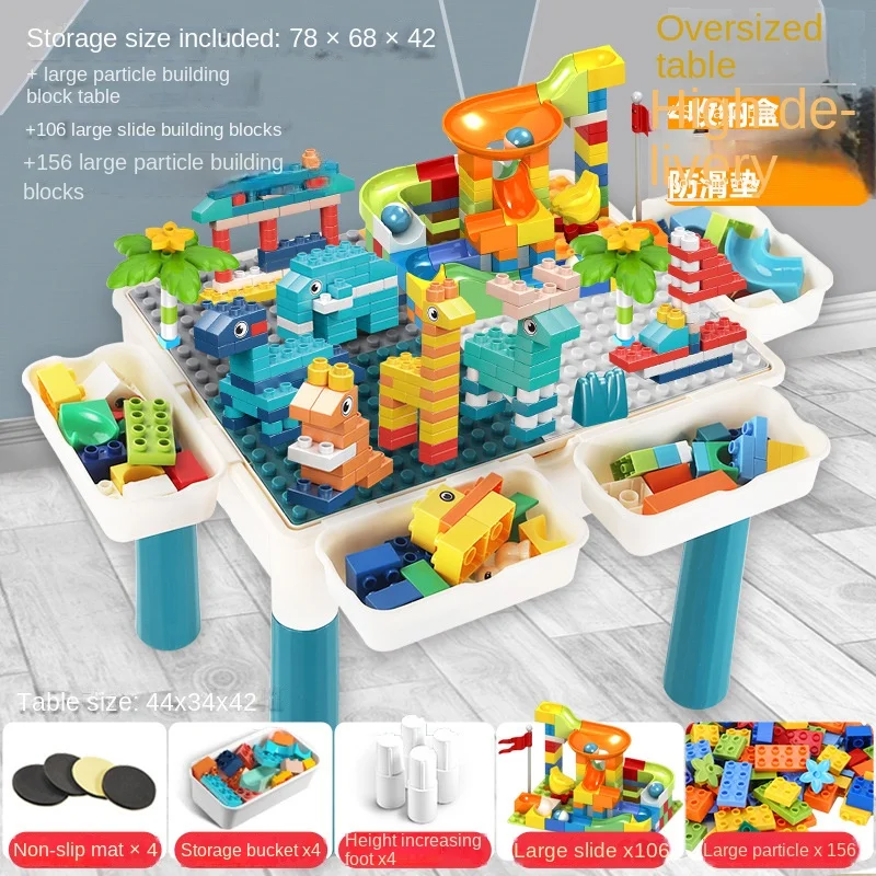 New Style Multi Activity Table Set Large Building Blocks Compatible Bricks Toy Play Table Includes 1 Chair and Building Block