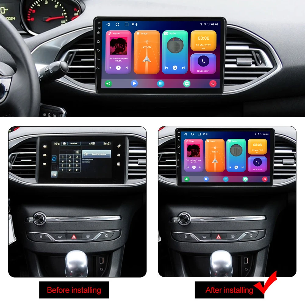 2Din Android Car Radio 4G RAM Car Stereo DVD GPS Navigation Player Multimedia Android Auto Carplay for Peugeot 308 T9