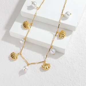 Collier Long Coquillage Pampille En Acier Inoxydable Plaqué or 18K Bijou Tendance Femme