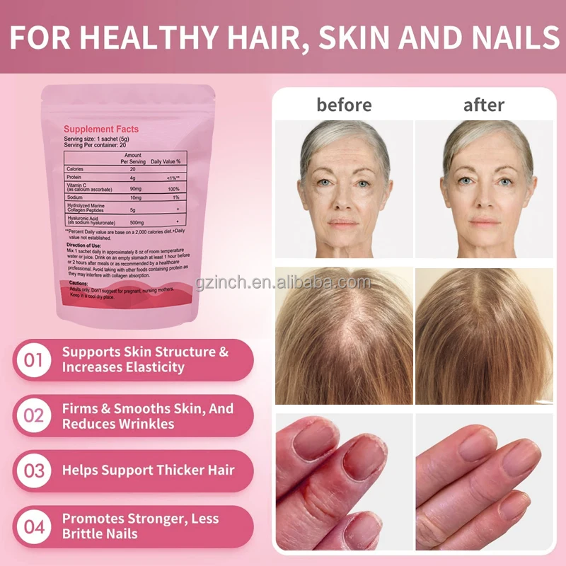 Premium Powder Halal Vegan Collagen Peptide Drink Vitamin C Whitening Marine Collagen Drinking Powder for Skin