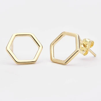 Stainless Steel Earrings Rose Gold Hexagon Stud Earrings Matt 7mm Polygon Earrings Women Jewelry Custom Fashion