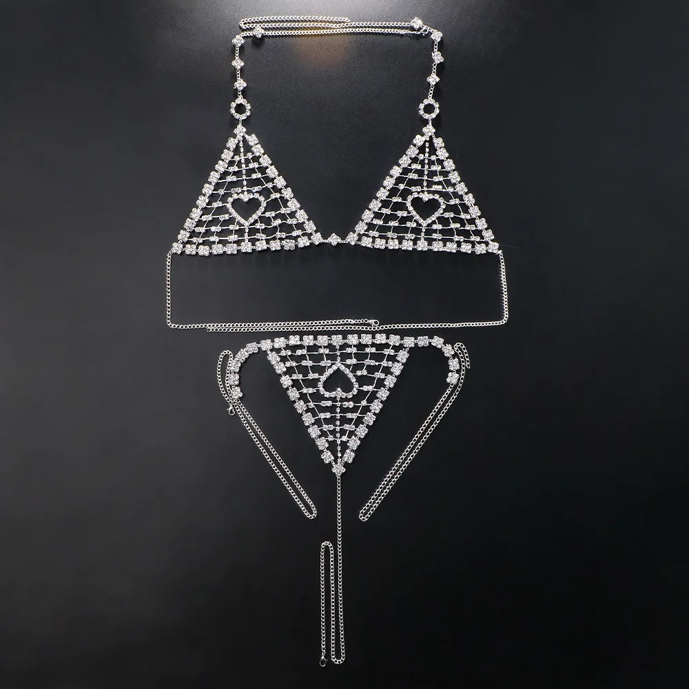 Wholesale Rhinestone Sexy Lingerie Body Chain For Women Heart Bra Chain