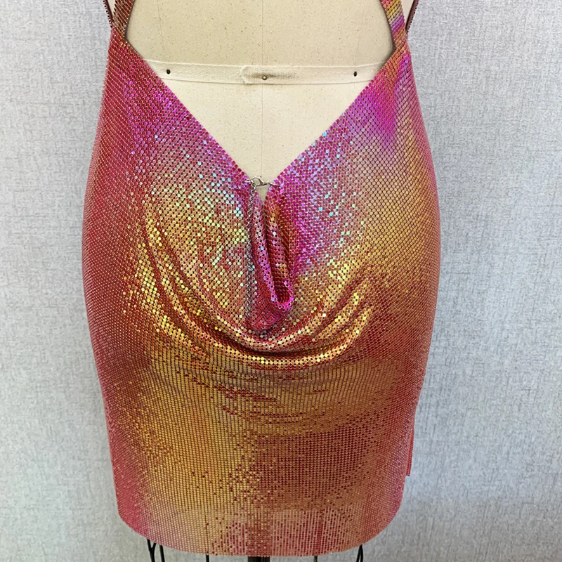 Sexy Red Metallic Mesh Dress - Perfect for Party Wear