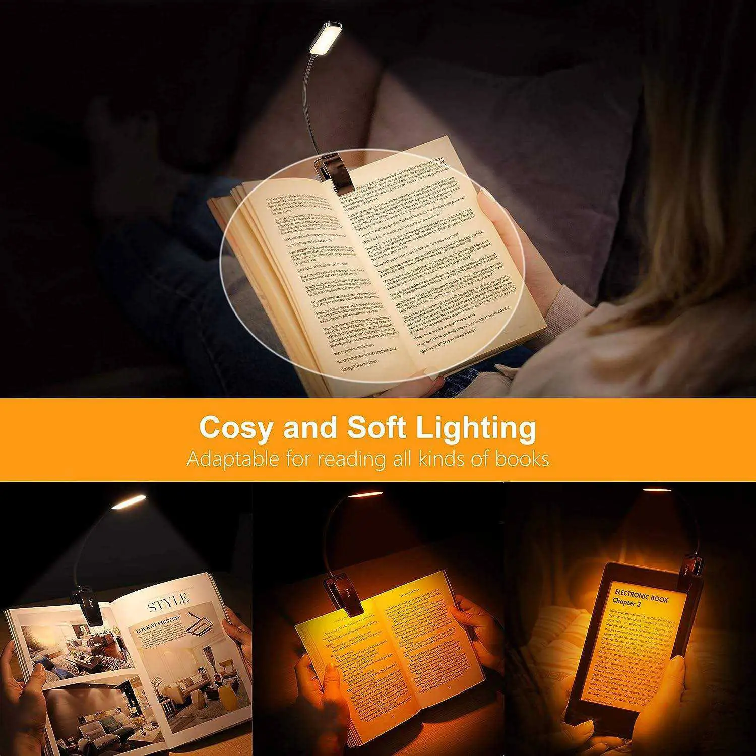 product led rechargeable book light for reading in bed eye caring color temperatures stepless dimming brightness-38