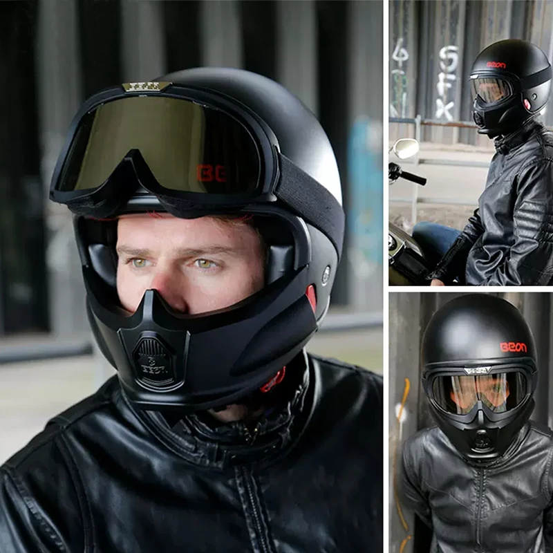 Full Face Motorcycle Helmet With Goggles Full Face Retro