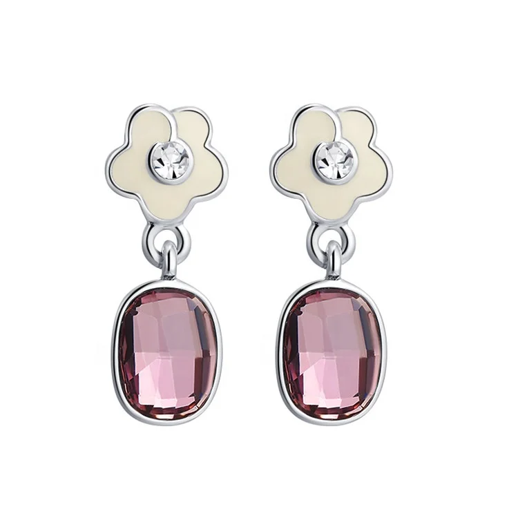 Wholesale Alloy Flower Stud Earring  Crystal Enamel Earrings Jewelry for Ladies