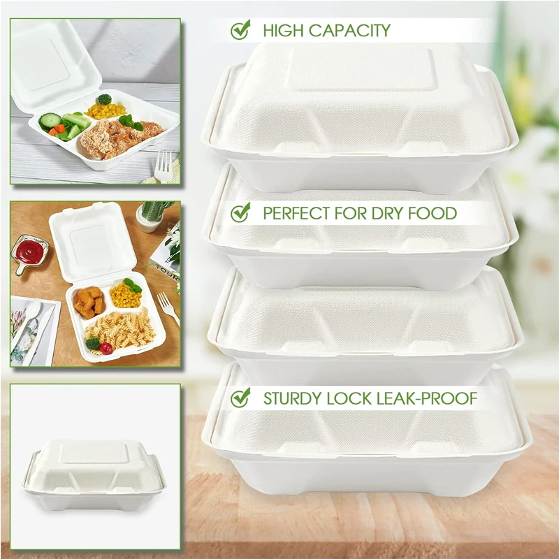 Biodegradable Clamshell Sugarcane Bagasse Food Containers Custom ...