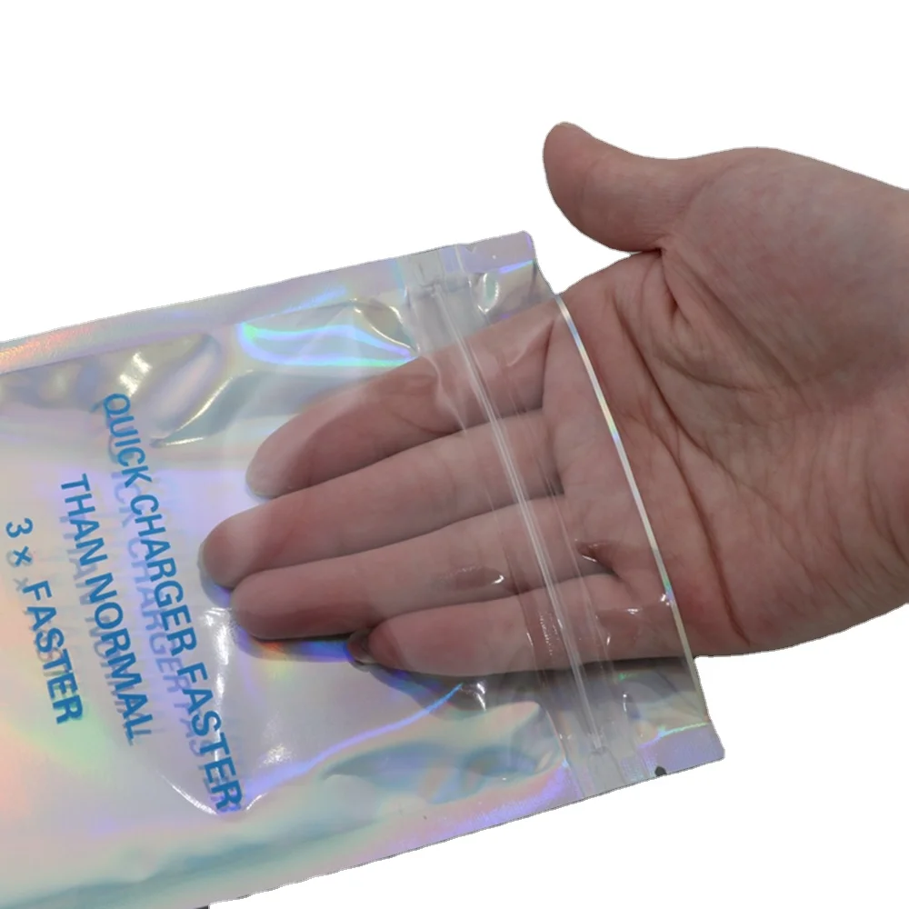 Glitter Cosmetic Sample Sachet Mylar Bag Custom Hologram Iridescent Bag Small Holographic Pouch