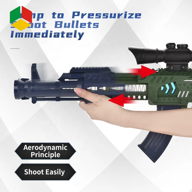 QS Popular Shots Manual Soft Bullets Gun Toy Long Shooting Range Pistol Air Power Toys With Sound and Light