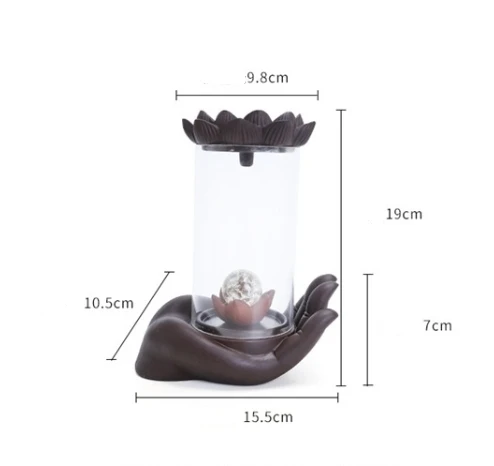 15.5*10.5*19cm Electric LED Ceramic Smoke Fountain Buddha Hand Monkey Plastic Design Backflow Waterfall Incense Holder Burner