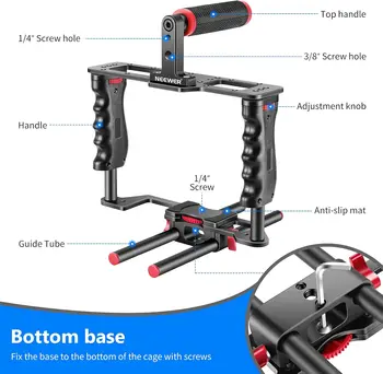 NEEWER Camera Video Cage Film Movie Making Kit, Aluminum Alloy with Top Handle, Dual Hand Grip, Two 15mm Rods, Compatible with detail image