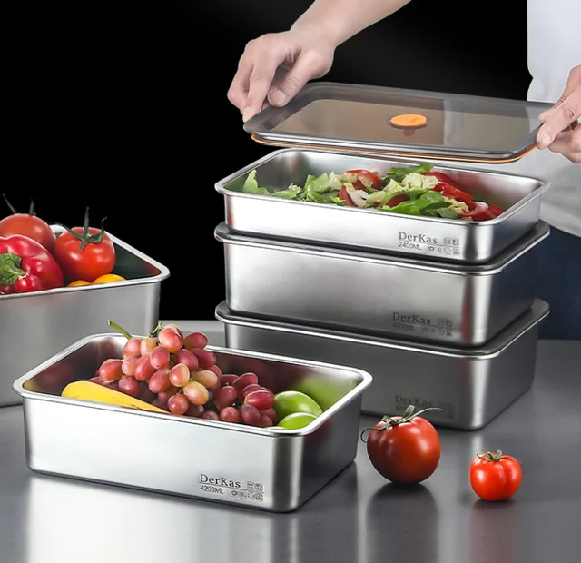 Modern 304/316 Stainless Steel Large Capacity Refrigerated Vacuum Sealed Fresh-Keeper Storage Box with Lid for Food Kitchen Use