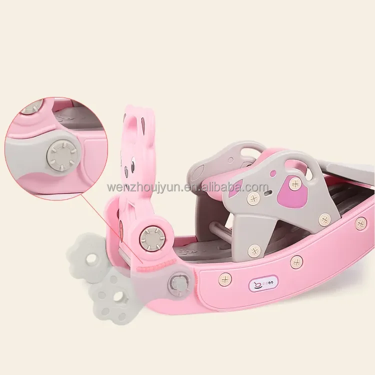 Plastic Multifunctional Slide Combined With Rocking Function Animal Bear Swing Rocking Horse Set With Slide  2-in-1 for Kids