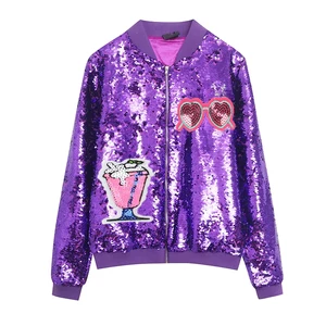 New Fashion Custom Patches Unicorn Girls Sequined Bomber Jacket for Autumn and Winter