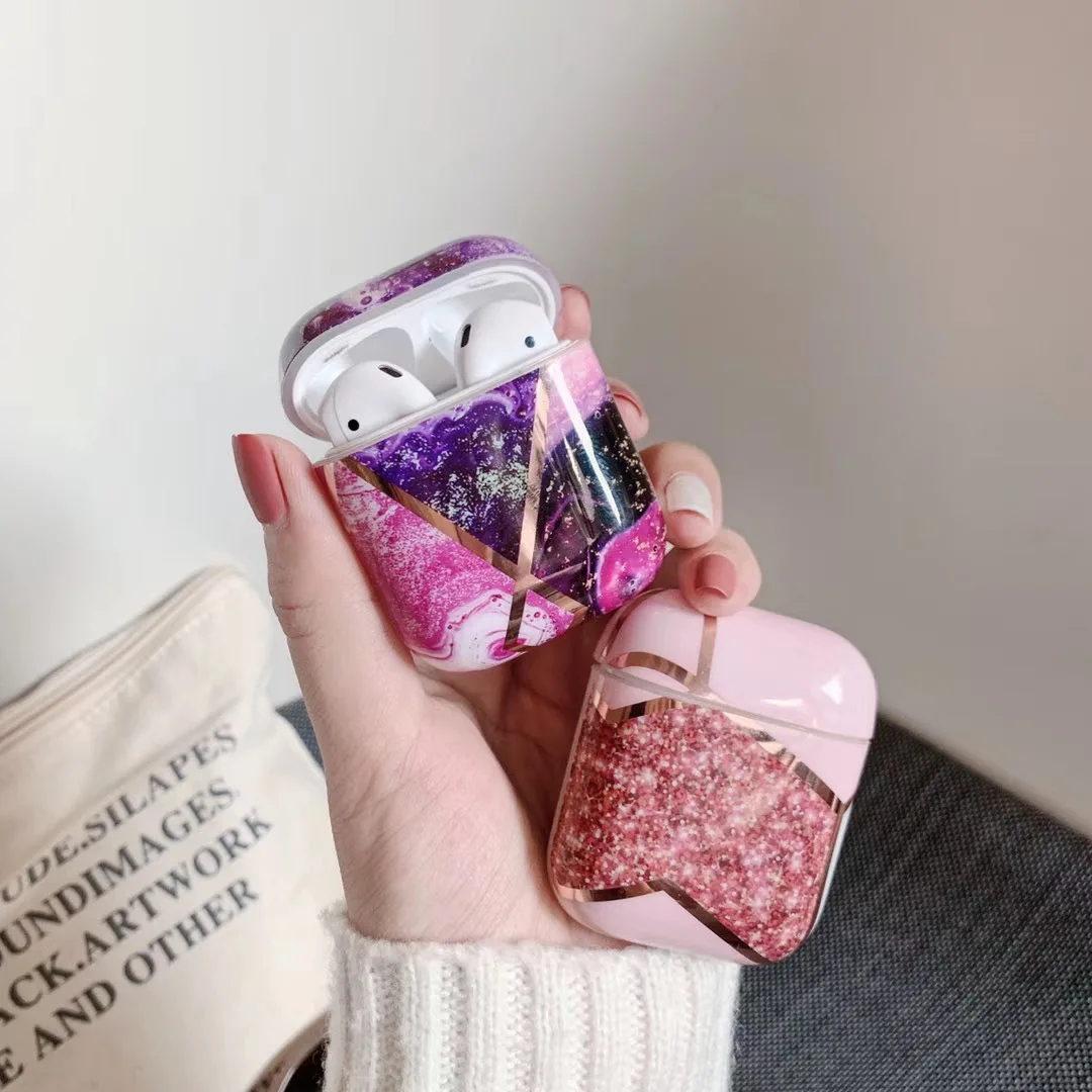 Глянцевый IMD аксессуары для наушников с геометрическим мрамором чехол Airpods 1 2 мягкий
