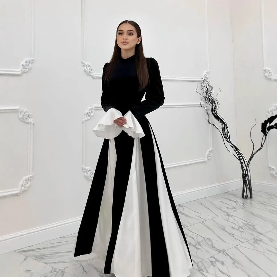 Women's Elegant Waist Dress for Spring & Autumn Trumpet Stitching Long-Sleeved Casual Style XXL Size Color Contrast Flare Sleeve Women's Elegant Waist Dress for Spring & Autumn Trumpet Stitching Long-Sleeved Casual Style XXL Size Color Contrast Flare Sleeve