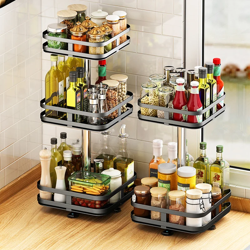 Revolving Kitchen Spice Jar Bottle Rack 1/2/3 Tier Multifunction Rotating Spice Storage Organizer Rack Carbon Steel Household manufacture