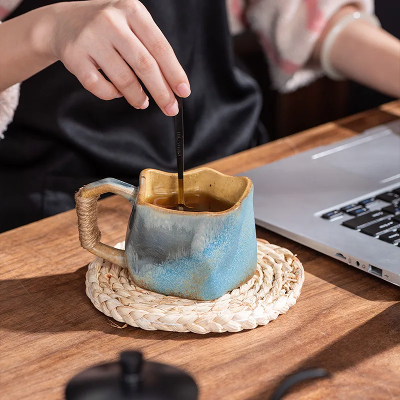 product retro ceramic coffee mug handmade irregular design unique coarse texture cup for home office party gift occasions-11