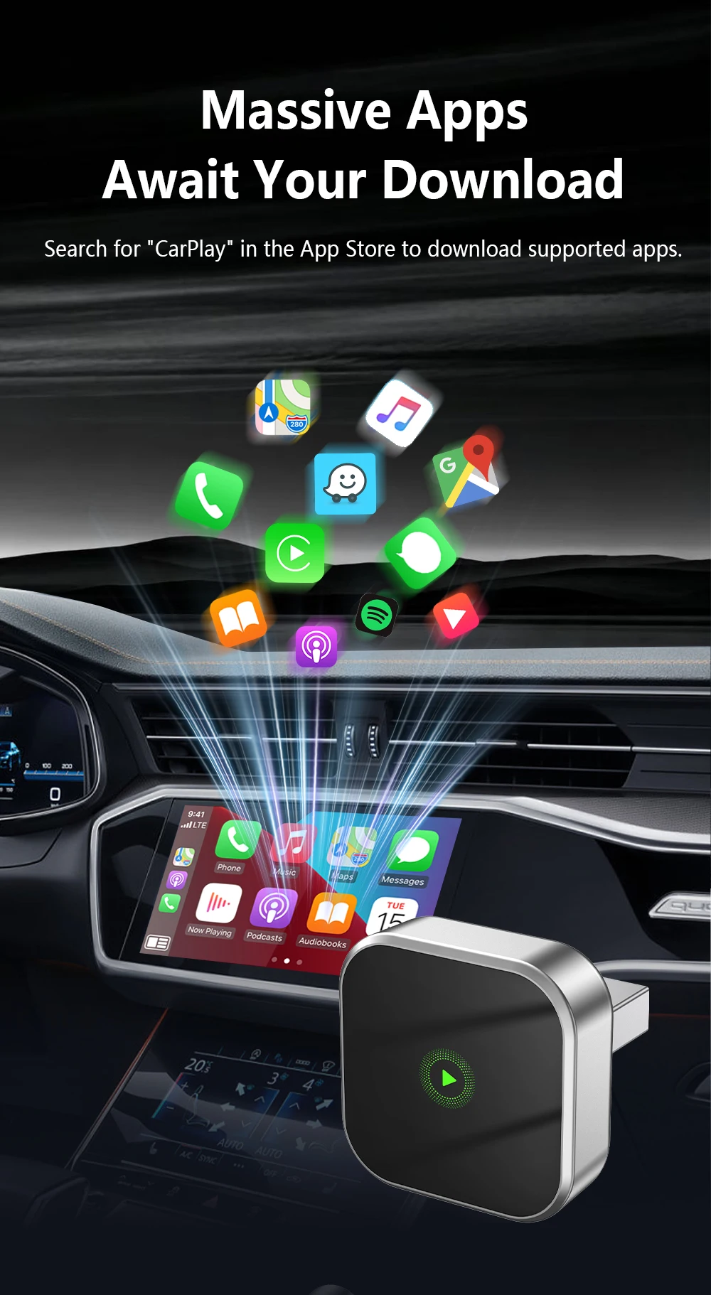 Automatic Connection Wireless CarPlay Adapter - 2 in 1 Plug and Play Smart Box for Cars