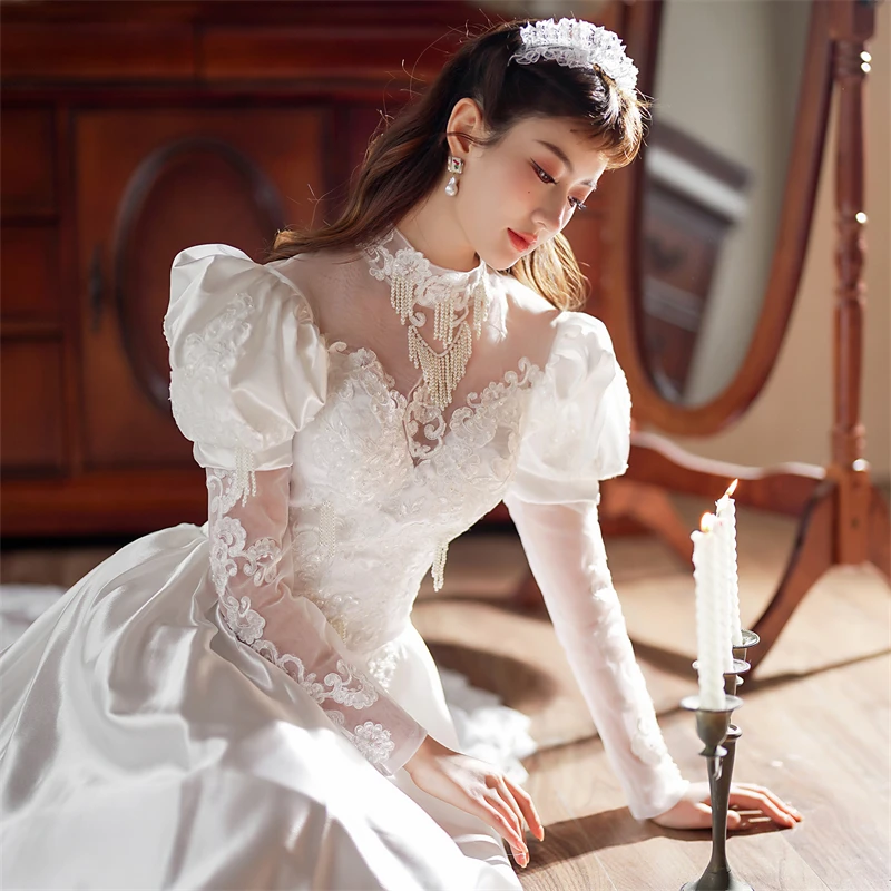 vintage lace bridesmaids dresses Chic Mermaid Bateau Long Sleeve Lace Wedding Dress Rustic Vintage Brid