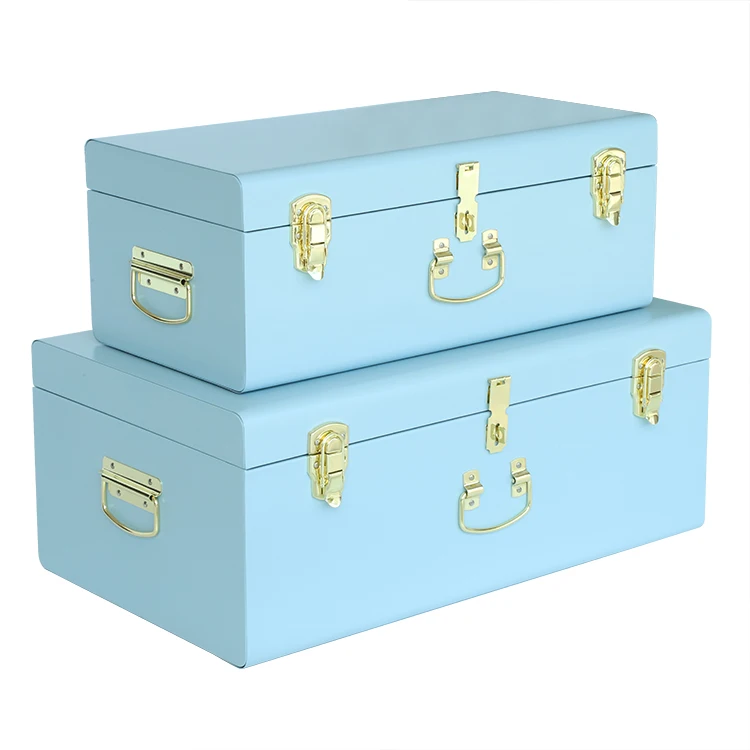 2 Set Metallic Trunks Stainless Steel Storage Trunk with Locks