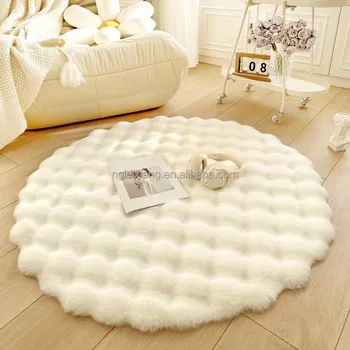 Bubble Round Faux Rabbit Fur Carpet Camel Colour Living Room Faux Rabbit Fur Area Carpet