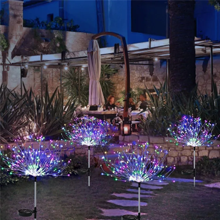 Guirlande Lumineuse Feux D'Artifice USB - 4 Lampes Pissenlit 120 LED, Télécommande, 8 Modes, IP44, Pour Jardin, Mariage