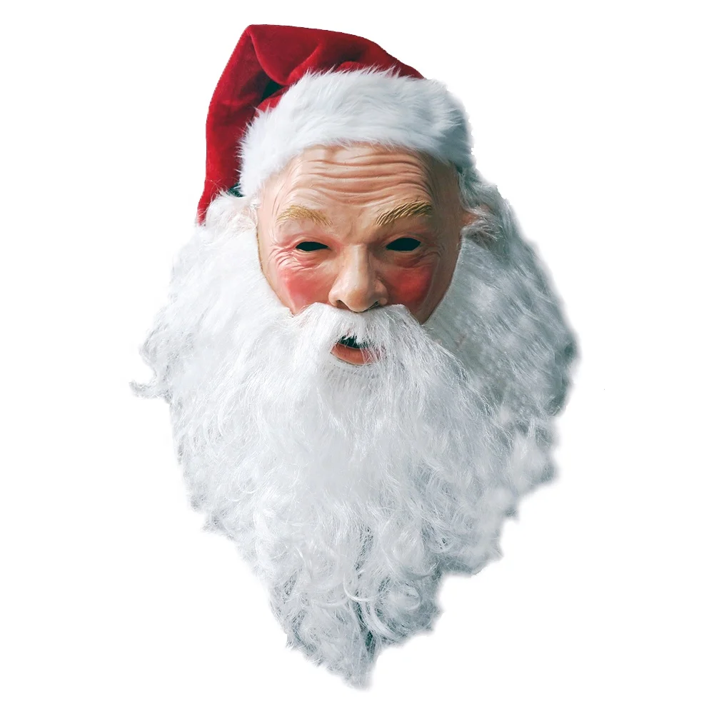 Chapeau Rouge Père Noël Avec La Barbe. Tenue De Masque De Vacances