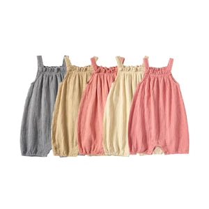 Baby Clothes Wholesale Plant Dye Natural Dye Tie Dye Summer Solid Muslin  Bodysuit Front Coverall Baby Juimpsuit